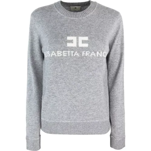 Cashmere Crewneck Sweater Grey , female, Sizes: L, M, XL, S - Elisabetta Franchi - Modalova