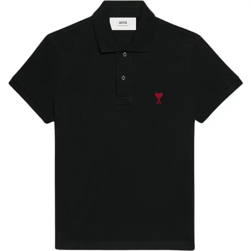 Schwarzes Logo-besticktes Poloshirt aus Bio-Baumwolle - Ami Paris - Modalova