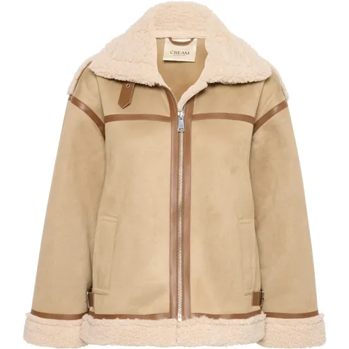 Aviator Jacket with Plush Edges and Side Pockets , female, Sizes: 3XL, XL, M, 2XL, L - Cream - Modalova