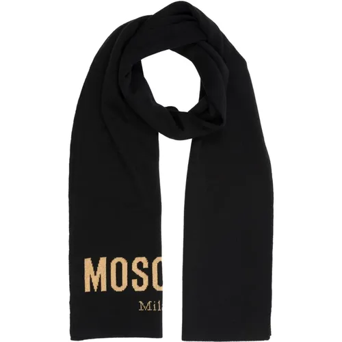 Plain Wool Scarf with Logo Detail , female, Sizes: ONE SIZE - Moschino - Modalova