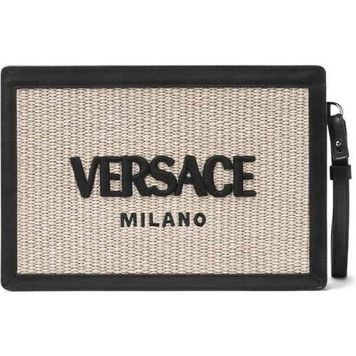 Milan Embroidery Top Zip Bag , male, Sizes: ONE SIZE - Versace - Modalova