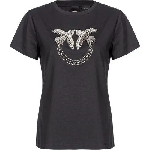 T-Shirt mit Love Birds-Stickerei , Damen, Größe: L - pinko - Modalova