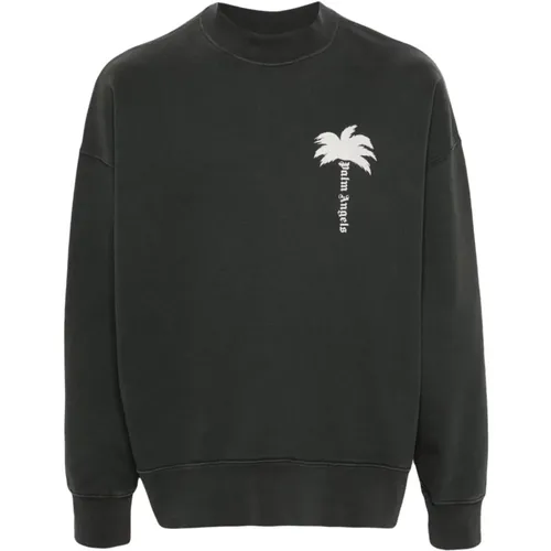 Grey Logo Print Crew Neck Sweater , male, Sizes: S - Palm Angels - Modalova