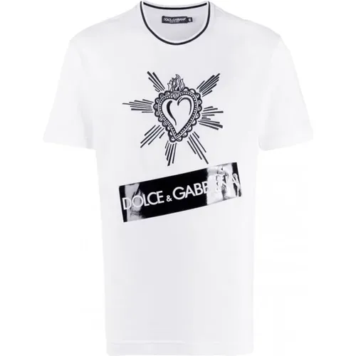 Weißes T-Shirt mit besticktem Design , Herren, Größe: 2XS - Dolce & Gabbana - Modalova