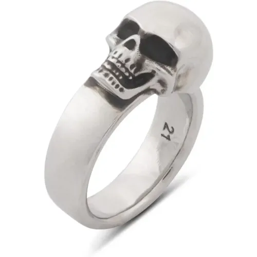 Skull Logo Silberring Messing Italien , Herren, Größe: 58 MM - alexander mcqueen - Modalova