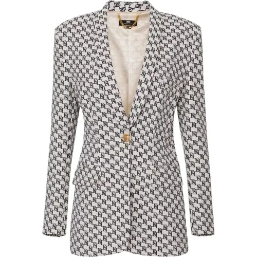 Logo Print Crepe Jacket , female, Sizes: L, M, XS, 2XS - Elisabetta Franchi - Modalova