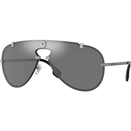 Ruthenium/Grey Sonnenbrillen , Herren, Größe: 43 MM - Versace - Modalova