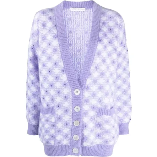 Check-Pattern Embellished Cardigan , female, Sizes: XS - Alessandra Rich - Modalova