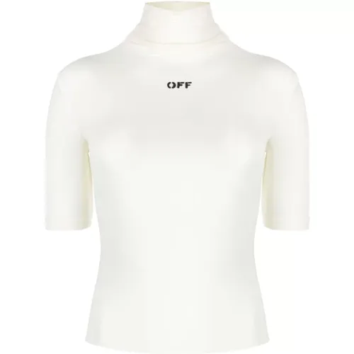 Off , Logo-Print Mock-Neck Sweater , Damen, Größe: L - Off White - Modalova