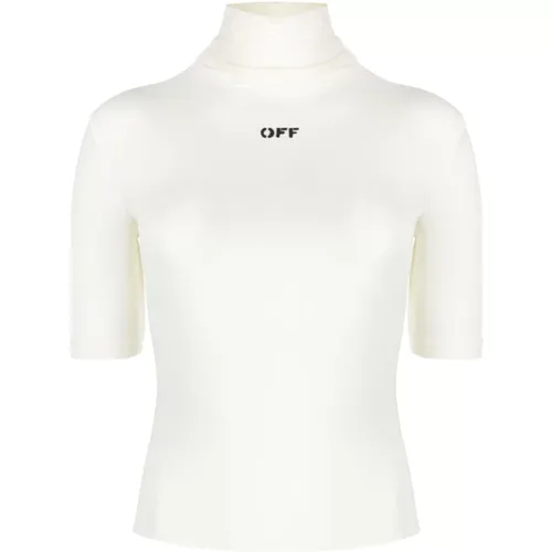 Off , Logo-Print Mock-Neck Sweater , female, Sizes: S - Off White - Modalova