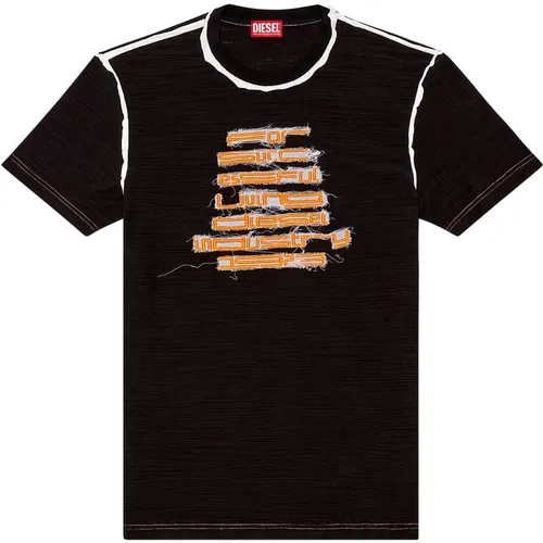 T-Shirt mit gesticktem Logo aus Noppenbaumwolle , Herren, Größe: 3XL - Diesel - Modalova