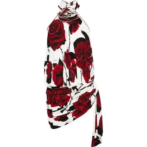 Rose Print Halter Dress , female, Sizes: M - Balmain - Modalova