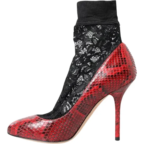 Rote Leder Spitze Pumps mit Mandelförmiger Spitze - Dolce & Gabbana - Modalova