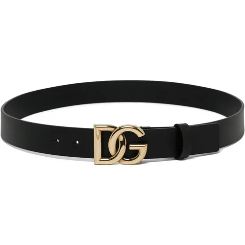 Schwarzer Ledergürtel Logo-Schnalle , Herren, Größe: 105 CM - Dolce & Gabbana - Modalova