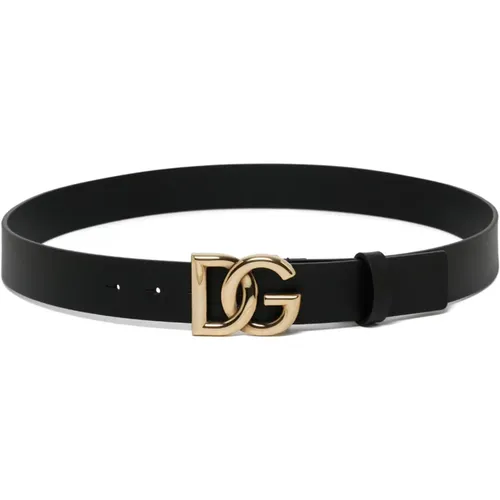 Schwarzer Ledergürtel Logo-Schnalle , Herren, Größe: 100 CM - Dolce & Gabbana - Modalova