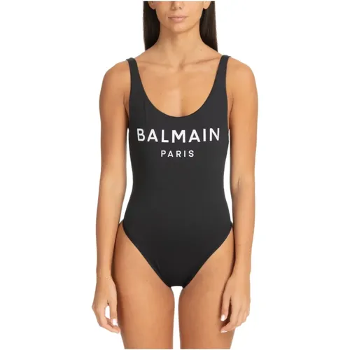 Einfarbiger Badeanzug mit Logo , Damen, Größe: S - Balmain - Modalova