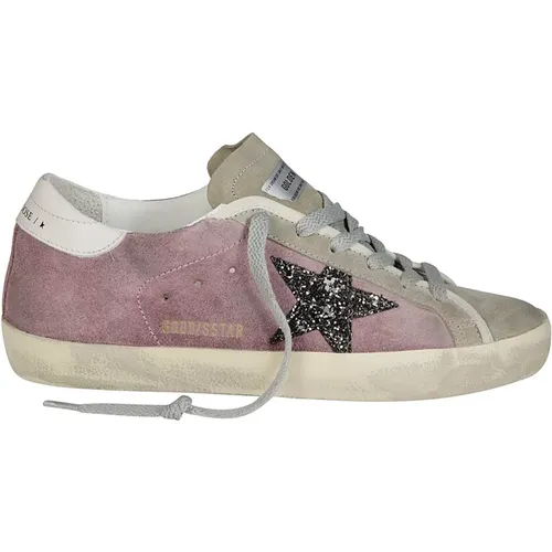 Glitter Suede Stella Superstar Leather Heel , female, Sizes: 5 UK, 7 UK, 4 UK - Golden Goose - Modalova