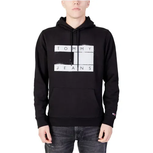 Schwarzer Bedruckter Kapuzenpullover Herbst/Winter , Herren, Größe: L - Tommy Hilfiger - Modalova