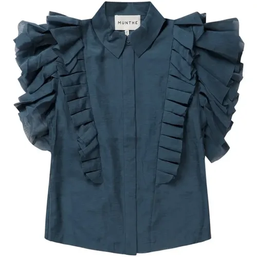 Feminine Top with Ruffle Sleeves and Shirt Collar , female, Sizes: L, XL, 2XS - Munthe - Modalova