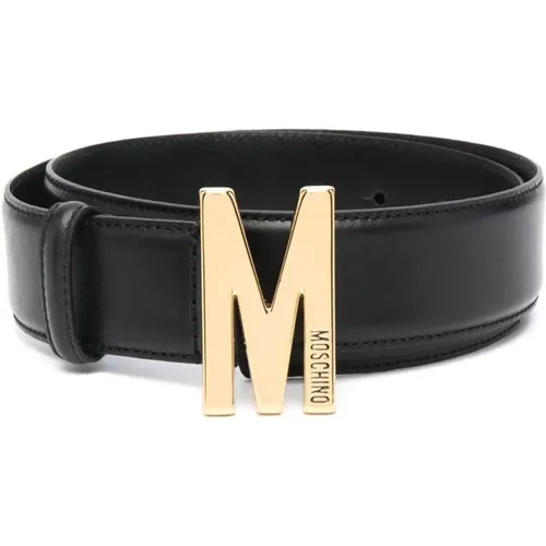 Elegant Leather Belt with Iconic M-Logo Buckle , female, Sizes: S - Moschino - Modalova