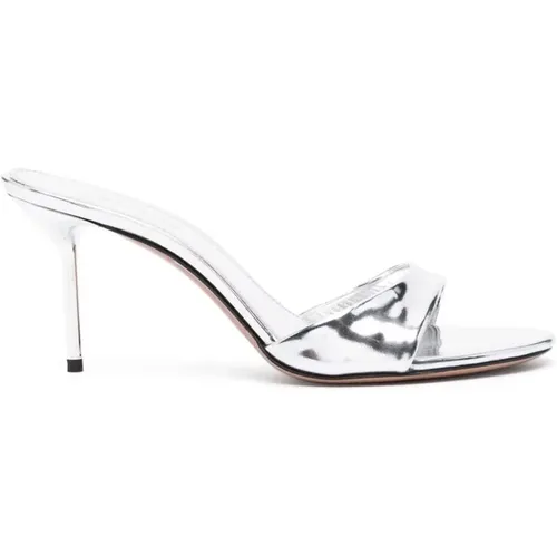 Silberne Stiletto-Sandalen aus Lackleder , Damen, Größe: 37 1/2 EU - Paris Texas - Modalova