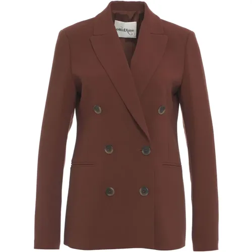 Brauner Doppelreihiger Blazer Eleganter Stil , Damen, Größe: L - Ottod'Ame - Modalova