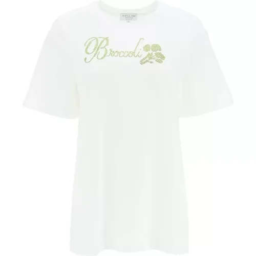 Organisches Baumwoll T-Shirt mit Strasssteinen , Damen, Größe: S - Collina Strada - Modalova