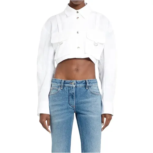Off , Weiße Cargo Crop Shirt mit Cargo Taschen , Damen, Größe: S - Off White - Modalova