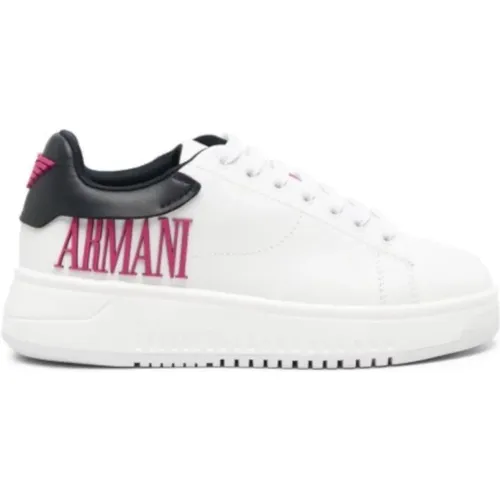 Weiße Sneaker mit Logo-Schriftzug , Damen, Größe: 41 EU - Emporio Armani - Modalova