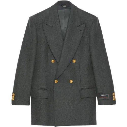 Grey Wool-Cashmere Double-Breasted Jacket , male, Sizes: S - Gucci - Modalova
