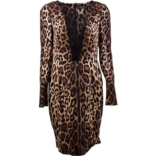 Animal Print Mid-Length Dress , female, Sizes: 3XS, L, XL, 2XS - Dolce & Gabbana - Modalova