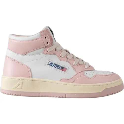 Vintage-Stil High-Top-Sneaker in Rosa und Weiß Leder , Damen, Größe: 41 EU - Autry - Modalova