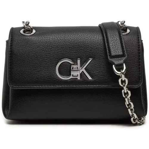 Logo Schultertasche - Schwarzes PU-Leder - Calvin Klein - Modalova