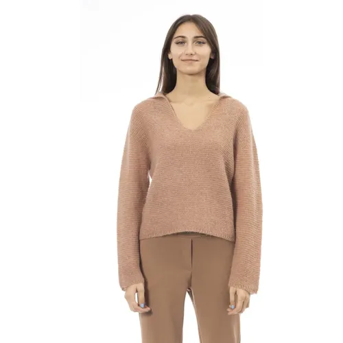 Langarm V-Ausschnitt Pullover , Damen, Größe: S - Alpha Studio - Modalova