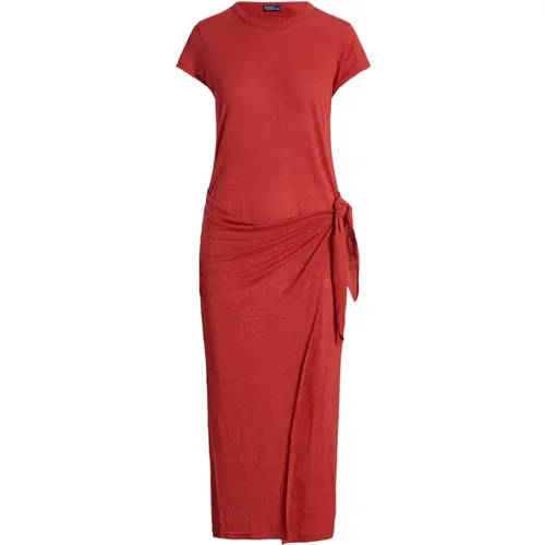Linen Midi Wrap Dress , female, Sizes: L - Ralph Lauren - Modalova