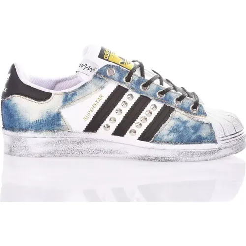 Handgefertigte Blau Weiße Sneakers , Herren, Größe: 35 1/2 EU - Adidas - Modalova