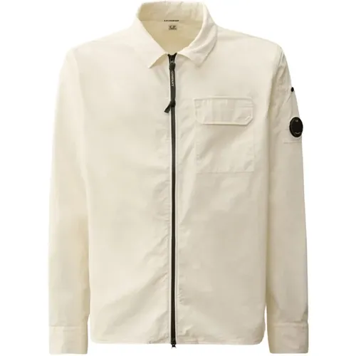 Weiße Baumwoll Regular Fit Hemd , Herren, Größe: L - C.P. Company - Modalova