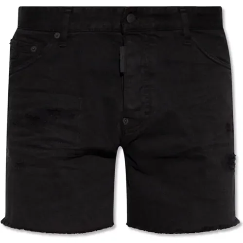 Schwarze Baumwollshorts Fransenabschluss - Dsquared2 - Modalova