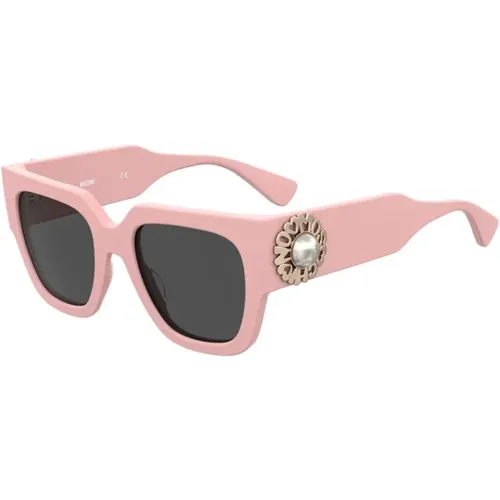 Rosa Rahmen Graue Linse Sonnenbrille , Damen, Größe: 52 MM - Moschino - Modalova