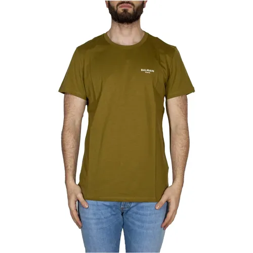 Khaki Small Logo T-Shirt, Reflektierendes Logo, Größe L - Balmain - Modalova