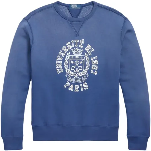 Blauer Wappen-Motiv Pullover , Herren, Größe: M - Ralph Lauren - Modalova