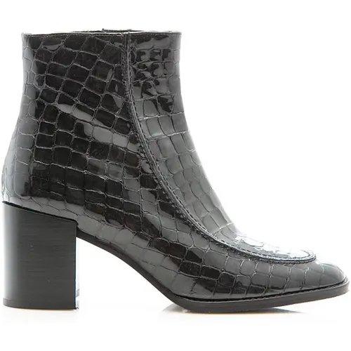 Schwarzer Croco Print Leder Stiefelette , Damen, Größe: 38 EU - Pertini - Modalova