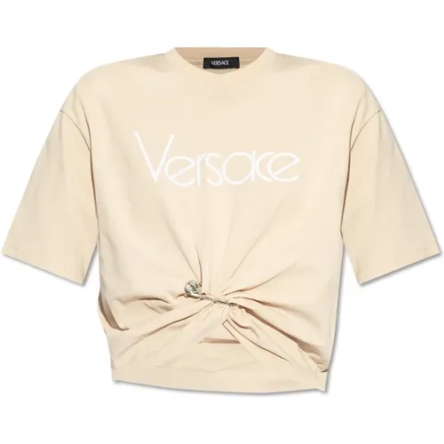 T-Shirt mit dekorativer Sicherheitsnadel , Damen, Größe: 3XS - Versace - Modalova