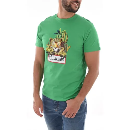 Grünes Logo Print T-Shirt , Herren, Größe: S - Cavalli Class - Modalova