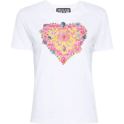 Heart Couture cotton T-shirt , female, Sizes: S, L - Versace Jeans Couture - Modalova