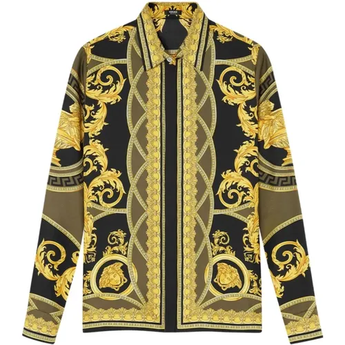 Graphic Print Silk Shirt Black , female, Sizes: S - Versace - Modalova