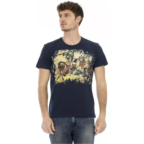 Blaues Baumwoll-T-Shirt mit Frontdruck , Herren, Größe: M - Trussardi - Modalova