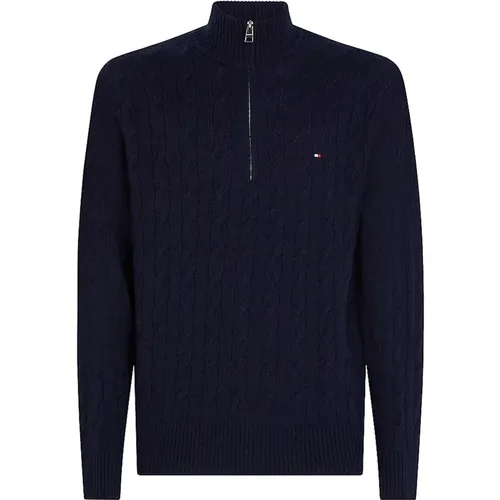 Kabel Reißverschluss Mock Pullover , Herren, Größe: L - Tommy Hilfiger - Modalova