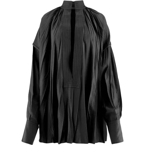 Gekräuseltes Schwarzes Hemd mit Ausgestellten Manschetten - Salvatore Ferragamo - Modalova