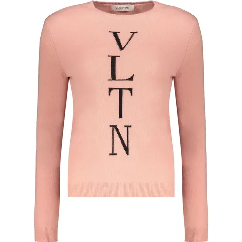 Gerippter Crew-Neck-Pullover mit Logodetail , Damen, Größe: S - Valentino - Modalova